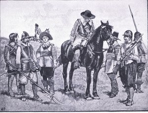 Cromwellian sotilaiden tyypit, kuvitus teoksesta The History of the British People, julkaisija Waverley, n. 1940 (litho) tekijältä Walter Paget