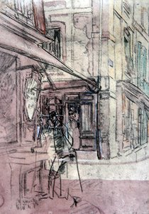 Kauppa Dieppessä, n. 1907 (muste, värillinen pastelli ja akvarelli paperille) tekijältä Walter Richard Sickert