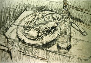 Asetelma hummerin kanssa (liitu ja muste paperille) tekijältä Walter Richard Sickert