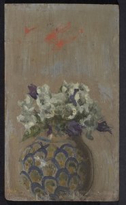 Sweet Violets - Valkoiset ja siniset Bioletit kuviollisessa kulhossa, n. 1884 (öljy paneelille) tekijältä Walter Richard Sickert