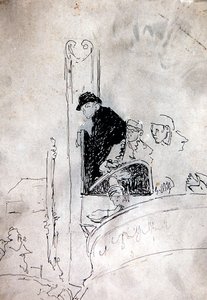 The Gallery of the Old Bedford, n. 1895-1900 (kynä ja muste paperille) tekijältä Walter Richard Sickert