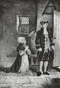 Elspeth ja Lord Glenallan, kuvitus antikvariaatille, Walter Scottin (1771-1832) historiallinen romaani, kaiverrus tekijältä Walter Scott