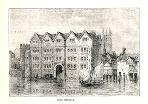 Kylmä satama. Medieval Mansion House North Bank of Thames London Bridgen yläpuolella, 1894