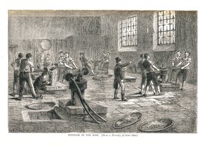 Rahapajan sisustus piirroksesta noin vuodelta 1800, 1878