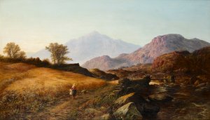 Sadonkorjuuaika Lleder-joen varrella, Pohjois-Walesissa, 1874