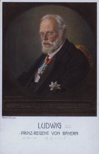 Ludwig III, viimeinen Baijerin kuningas, kun hän oli prinssi ja regentti (värilitografia). tekijältä Walther Firle