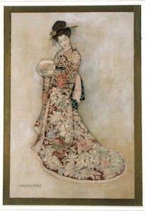 Geisha Girl (akvarelli ja kulta pellavalle)