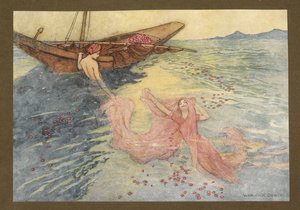 Levy 22: "Pintalle noustuaan he kiipesivät veneeseen", Folk-Tales of Bengal... 32 värillistä Warwick Goblen kuvitusta (Edition de luxe.) tekijältä Warwick Goble