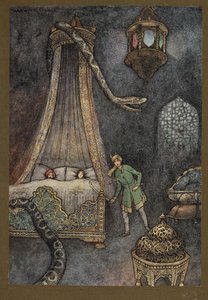 Levy 3: "Hän ryntäsi ulos piilopaikastaan ja tappoi käärmeen", julkaisusta Folk-Tales of Bengal... 32 Warwick Goblen värillistä kuvitusta. (Edition de luxe) tekijältä Warwick Goble