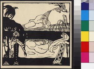 Deux oiseaux - Kaksi lintua (Zwei Voegel), kirjoittanut Kandinsky, Wassily Vasilyevich (1866-1944). Puupiirros tekijältä Wassily Kandinsky