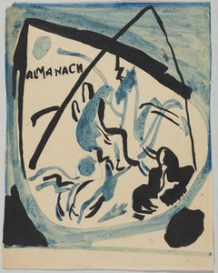 Luonnos almanakan "Der Blaue Reiter" kanteen tekijältä Wassily Kandinsky