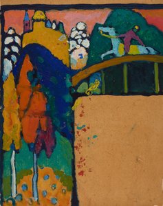 Maisema, jossa ratsastaja sillalla tekijältä Wassily Kandinsky