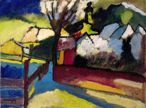 ""Syksyinen maisema puulla"" Wassily Kandinskyn (tai Wassily Kandinski tai Kandinskij) maalaus tekijältä Wassily Kandinsky