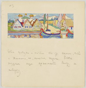 Venäläinen kylä joen varrella laivojen kanssa tekijältä Wassily Kandinsky