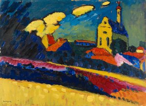 Tutkimus Murnaulle - Maisema kirkon kanssa, 1909. tekijältä Wassily Kandinsky