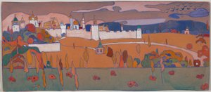 Aidattu kaupunki syksyisessä maisemassa tekijältä Wassily Kandinsky