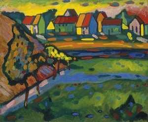 ""Village bavarois avec champs"" (baijerilainen kylä peltoineen) Peinture de Vassily Kandinsky (ou Wassily Kandinski ou Kandinskij tekijältä Wassily Kandinsky