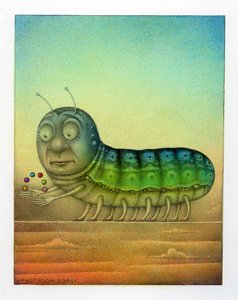 Juggling Caterpillar, 2003 (sekatekniikka taidekartongille) tekijältä Wayne Anderson