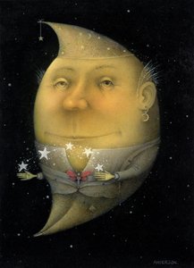 Juggling Crescent Moon (lyijykynä ja väriliitu paperille) (pari 150068) tekijältä Wayne Anderson