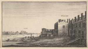 Näkymä Lambethin palatsista joelta Whitehall Stairsissa, 1625-77. tekijältä Wenceslaus Hollar