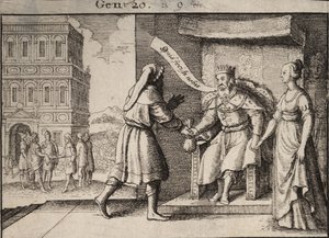 Abimelek nuhtelee Abrahamia. Valtio 1 tekijältä Wenceslaus Hollar