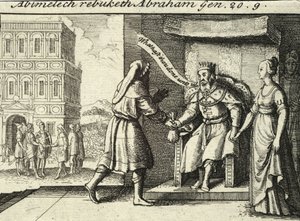 Abimelek nuhtelee Abrahamia. Valtio 2 tekijältä Wenceslaus Hollar