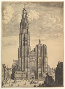 Antwerpenin katedraalin esite Tvrris Ecclesiæ Cathedralis, 1649 tekijältä Wenceslaus Hollar