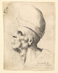 Rintakuva epämuodostuneesta miehestä, jolla on sipulimainen hattu profiilissa vasemmalla, 1625-77. tekijältä Wenceslaus Hollar