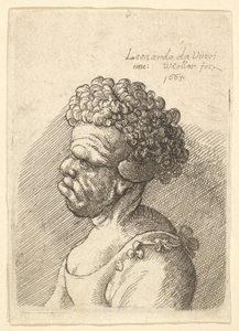 Epämuodostun naisen rintakuva kiharat hiukset vasemmalla, 1665. tekijältä Wenceslaus Hollar