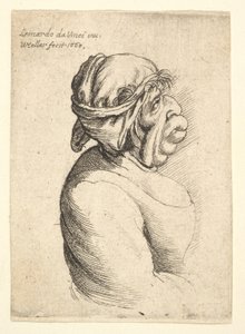 Naisen rintakuva, jolla on ulkoneva suu, jossa on matala mekko ja päänsä ympärille sidottu kangas..., 1660. tekijältä Wenceslaus Hollar