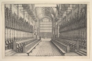 Kuoro ja kojut St Georges Chapelissa, Windsorissa, 1660. tekijältä Wenceslaus Hollar