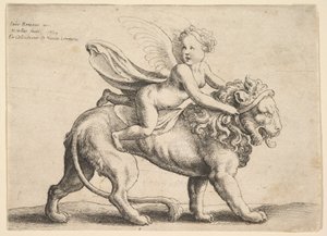Cupido leijonalla, 1652. tekijältä Wenceslaus Hollar