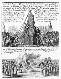 Cheapside Crossin tuhoaminen; "Book of Sports" paloi paikalla tekijältä Wenceslaus Hollar