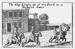 Charles I:n pako Oxfordista valepuvussa tekijältä Wenceslaus Hollar