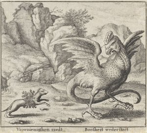 Taru basiliskista ja lumikkosta Fables (sarjan nimi) tekijältä Wenceslaus Hollar