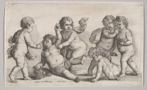 Viisi poikaa ja satyyri, 1625-77. tekijältä Wenceslaus Hollar