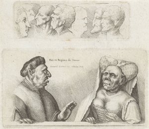 Friisi opintopäineen / Karikatyyrit Tunisian kuninkaasta ja kuningattaresta Rex et Regina de Tunis (otsikko esineessä) Varie figurae et probae (sarjan nimi) Karikatyyrit, päät ja epämuodostumat Leonardo da Vincin jälkeen (sarjan nimi)