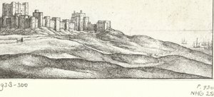 Näkymä Doverin linnalle Dover Castle ja West Side (otsikko esineessä) Nähtävyydet Englannin rannikolla (sarjan nimi) tekijältä Wenceslaus Hollar