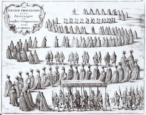 Suvereenin ja sukkanauharitarien suuri kulkue Windsorissa, 1672 tekijältä Wenceslaus Hollar