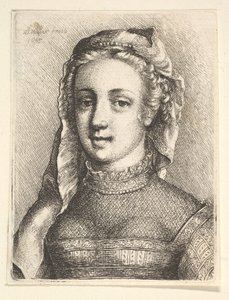 Naisen pää ja hartiat hunnulla ja läpikuultava kaula-asu, 1645. tekijältä Wenceslaus Hollar