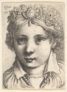 Nuoren tytön pää, jolla on jalokivipäähine, n. 1645. tekijältä Wenceslaus Hollar