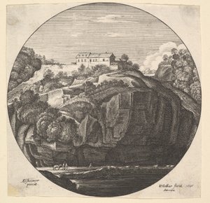 Maisema ja talo kallioilla, 1646. tekijältä Wenceslaus Hollar