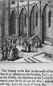 Litania kirkossa, n. 1655 (etsaus) tekijältä Wenceslaus Hollar