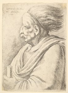 Mies, jolla on karikatuurisia piirteitä ja takana virtaavat hiukset, puolipitkänä vasemmalle, 1648. tekijältä Wenceslaus Hollar