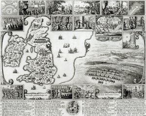Englannin sisällissodan kartta ja Prahan näkymä, 1632