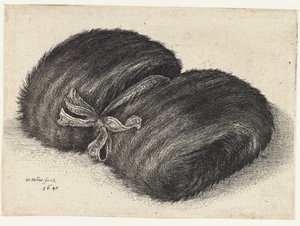 Nauhalla koristeltu turkismuhvi Muhvit (sarjan nimi) tekijältä Wenceslaus Hollar