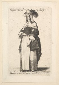 Antwerpenin johtava nainen, kesytetty Antwerpenin herrasnainen kotipuvussa..., 1625-77. tekijältä Wenceslaus Hollar