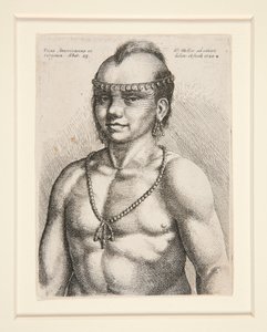 Intiaanin muotokuva, todennäköisesti Munsee-Delaware-kansan Jaques-nimisen soturin tekijältä Wenceslaus Hollar