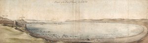 Näkymä Tangerin lahdelle kaakosta, 1600-luvun puoliväli tekijältä Wenceslaus Hollar