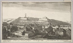 Näkymä Tangerin sisäosaan ylemmän linnan kanssa kaakosta, 1669-73. tekijältä Wenceslaus Hollar